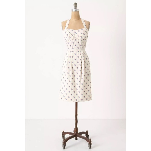 Anthropologie Girls from Savoy Sincerely Paris Halter Dress Sz 0 Cream Blue Red - Picture 1 of 16